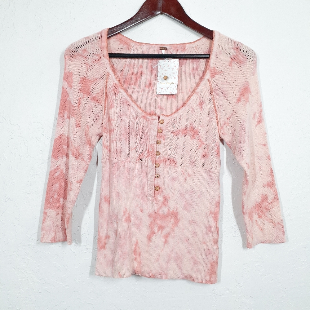 Free People Rory Henley Pink Knit Tee Size L NWT